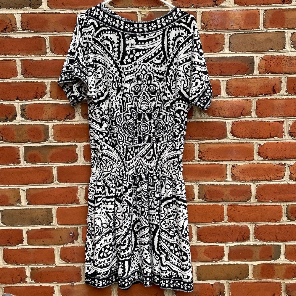 Chico's Black and White Pattern Slinky Dress